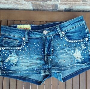 Rhinestone denim shorts